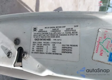 1999 GMC Jimmy Sl from USA, damaged, VIN 1GKCS13W7XK514685